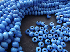 Round Arctic Blue Glass Beads, Rustic Artisan Handmade Turkish Beads, 8mm, BULK 50pcs