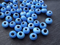 Round Arctic Blue Glass Beads, Rustic Artisan Handmade Turkish Beads, 8mm, BULK 50pcs