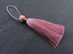 Extra Large Dusty Rose Silk Tassel, Rose Thread Tassel, Pink Tassel, Rose Tassel Pendant, Metallic Copper Band,  4inches - 13mm - 1 pc