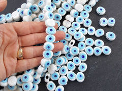 White Evil Eye Beads, White Glass Evil Eyes, Nazar Beads, Protective, Lucky Beads, Handmade, Turkish Glass Beads, 16 mm - VALUE PACK 6pc