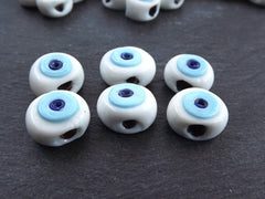 White Evil Eye Beads, White Glass Evil Eyes, Nazar Beads, Protective, Lucky Beads, Handmade, Turkish Glass Beads, 16 mm - VALUE PACK 6pc