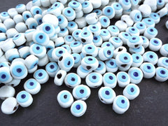 White Evil Eye Beads, White Glass Evil Eyes, Nazar Beads, Protective, Lucky Beads, Handmade, Turkish Glass Beads, 16 mm - VALUE PACK 6pc