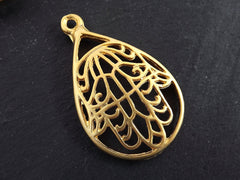 Hamsa Pendant, Gold Hamsa, Hand of Fatima, Teardrop Pendant, Gold Teardrop, Gold Hamsa Charm, Hand, FLAT LOOP, 22k Matte Gold Plated 1PC