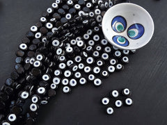 Black Evil Eye Beads, Black Glass Evil Eyes, Nazar Beads, Protective, Lucky Beads, Handmade, Turkish Glass Beads, 16 mm - VALUE PACK 6pc