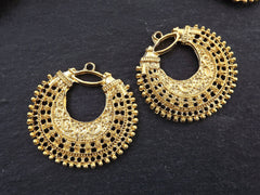 Gold Earring Pendant, Exotic Pendant, Filigree Pendant, Earring Chandelier, Large Gold Pendant, Gold Crescent, 22k Matte Gold Plated - 2pc