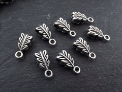 Silver Leaf Bails, Mini Bails, Pendant Bails, Silver Bails, Small Bails, Bead Bails, Beading Bails, Nature, Matte Antique Silver Plated 8pc