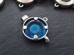Evil Eye Pendant, Translucent Blue, Blue Evil Eye, Evil Eye Charm, Glass Evil Eye, Lucky, Turkish Eye, Greek Eye, Antique Silver Plated 1pc