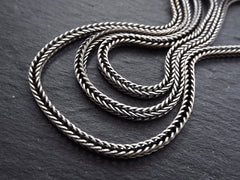 Silver Foxtail Chain, Bali Woven Rope Chain, Braided Chain, 3mm Fox Tail Snake Chain LARGE, Matte Antique Silver Plated, 1 Meter