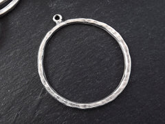 Round Circle Hoop Pendant, Silver Minimalist Loop Connector Link, Organic Texture, 53mm, Antique Silver Plated 1pc