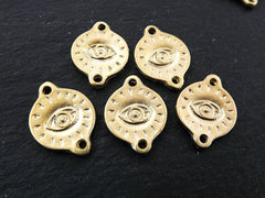Gold Evil Eye Charm Bead Connectors, All Seeing Eye Pendants, Engraved Turkish Eye, Greek Eye, 22k Matte Gold Plated
