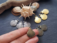Small Shell Charms, Seashell Charms, Clam Shell, Scallop Shell, Mermaid Shell, Shell Pendant, Beach Charm, Matte Antique Silver Plated 3pc