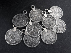 Silver Coin Pendant, Silver Coin Charms, Turkish Coins, Replica Coins, Rustic Coins, Coin Pendants, 17mm Coin, Antique Silver Plated 8pcs