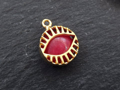 Red Evil Eye Charm, Evil Eye Pendant, Jade Stone, Caged Evil Eye, Lucky, Protective, Turkish Evil Eye, Greek Eye, Nazar, 22k Matte Gold