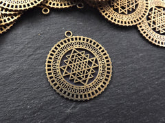 Sri Yantra pendant, Sacred Geometry Pendant, Mandala Necklace Pendant, Round Bronze Pendant, Ethnic Pendant, Yoga, Antique Bronze Plated 2pc