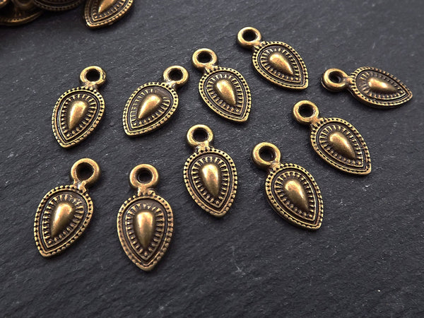 Bronze Teardrop Charms, Bronze Charms, Ethnic Charms, Mini Bronze Charms, Bracelet Charms, Tribal Charms, Antique Bronze Plated - 15pcs