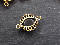 Black Evil Eye Charm, Evil Eye Connector, Jade Stone,Lucky, Protective, Turkish Evil Eye, Greek Eye, Nazar, Horizontal, 22k Matte Gold