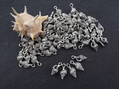 Conch Shell Charms, Silver Shell Charms, Mini Conch Shell, Shell Pendant, Spiral Shell, Seashell, Beach Style, Antique Silver Plated 5pc