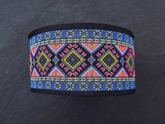 Ethnic Ribbon, Geometric, Diamond, Blue, Pink, Black, Woven, Embroidered Ribbon, Jacquard Trim, 50mm Wide, 1 Meter or 3.3 Feet or 1.09 Yards