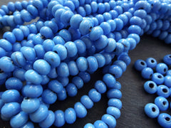 Round Arctic Blue Glass Beads, Rustic Artisan Handmade Turkish Beads, 8mm, BULK 50pcs