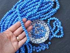 Round Arctic Blue Glass Beads, Rustic Artisan Handmade Turkish Beads, 8mm, BULK 50pcs