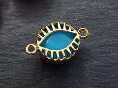 Blue Evil Eye Jade Stone Connector Charm, Evil Eye Pendant, Evil Eye Charm, Necklace Pendant, Lucky, Protective, 22k Matte Gold Plated - T2
