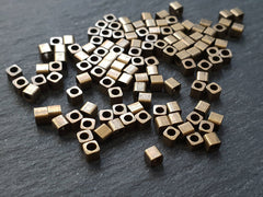 Bronze Cube Beads, 3mm Cube Beads, Tiny Cube Beads, Small Cube Beads, Mini Cube Beads, Small Cube Beads, Antique Bronze Plated Brass - 30pcs