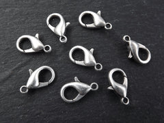 Silver Lobster Clasp, Silver Lobster Claw, Silver Parrot Clasps, 15mm x 8mm, Closure, Antique Matte Silver Plated, Medium, NEW SIZE, 8pc