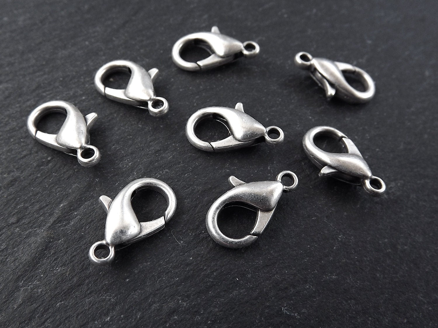 Silver Lobster Clasp, Silver Lobster Claw, Silver Parrot Clasps, 15mm x 8mm, Closure, Antique Matte Silver Plated, Medium, NEW SIZE, 8pc
