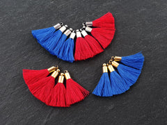 Mini Red Tassels with Gold Cap, Cotton Tassel Pendant Charms, Earring Tassel, Bracelet Tassel, Fringe, 22k Matte Gold Plated 26mm 4pc