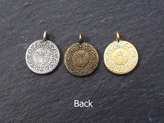Gold Coin Charm Pendant, Chunky Round Coin Medallion Charms, Side Facing Loop