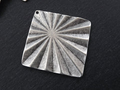 Diamond Pendant, Silver Diamond Pendant, Corrugated Pendant, Sun Burst Pendant, Focal Pendant, Square Pendant, Boho, Antique Silver 1pc