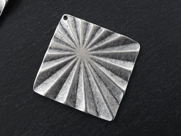 Diamond Pendant, Silver Diamond Pendant, Corrugated Pendant, Sun Burst Pendant, Focal Pendant, Square Pendant, Boho, Antique Silver 1pc