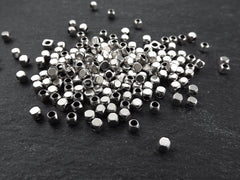 Silver Cube Beads, 2 x 2.5mm Cube Beads, Silver Beads, Small Cube Beads, Mini Cube Beads, Tiny Cube Beads, Antique Silver Plated, Brass 40pc