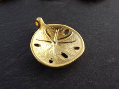 Sand Dollar Pendant Charm, Mykonos Shell Beach Jewelry Making Supplies, 22k Matte Gold, 1pc