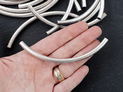 Silver Curve Tube Bead Spacer Pendant, Textured Necklace Tube, Lightweight Tube, Necklace Pendant, Matte Silver Plated, 1 pc