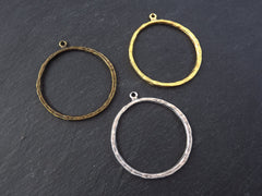 Round Circle Hoop Pendant, Silver Minimalist Loop Connector Link, Organic Texture, 53mm, Antique Silver Plated 1pc