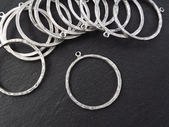 Round Circle Hoop Pendant, Silver Minimalist Loop Connector Link, Organic Texture, 53mm, Antique Silver Plated 1pc