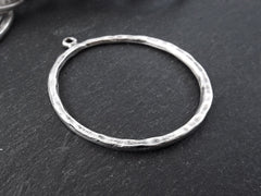 Round Circle Hoop Pendant, Silver Minimalist Loop Connector Link, Organic Texture, 53mm, Antique Silver Plated 1pc