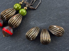 Bronze Corrugated Teardrop Bead, Bronze Tear Drop Ribbed Bead, Large Teardrop, Tear Drop Bead, Fluted Teardrop, Antique Bronze Plated, 3pc