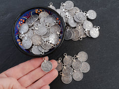 Silver Coin Pendant, Silver Coin Charms, Turkish Coins, Replica Coins, Rustic Coins, Coin Pendants, 17mm Coin, Antique Silver Plated 8pcs