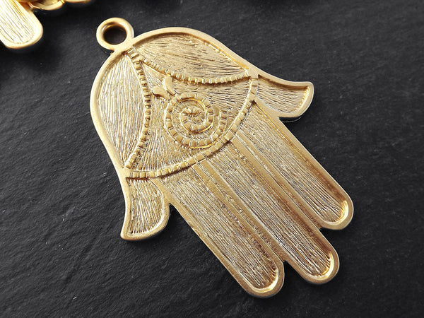 Hamsa Pendant, Gold Hamsa, Large Hamsa, Swirl, Hamsa Hand, Hand of Fatima, Hamsa, Boho, Hand Pendant, Large Pendant, 22k Matte Gold, 1PC