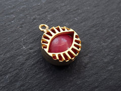 Red Evil Eye Charm, Evil Eye Pendant, Jade Stone, Caged Evil Eye, Lucky, Protective, Turkish Evil Eye, Greek Eye, Nazar, 22k Matte Gold