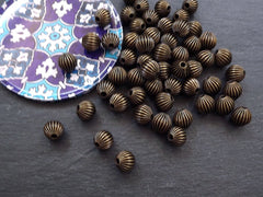 Corrugated Bead, Round Bronze Bead, Ribbed Bead, Large Round Bead, Fluted, Beading Supplies, 12mm Beads, Antique Bronze Plated 4pc