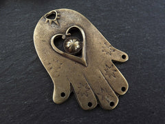 Large Hamsa Pendant, Bronze Hamsa, Large Hamsa, Hamsa Hand, Hand of Fatima, Hamsa, Boho, Hand, Heart, Rustic Hamsa, Antique Bronze, 1PC