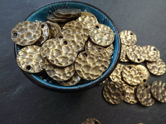 Hammered Bronze Pendant, Hammered Disc Charms, Round Hammered Pendant, Hammered Charm, Bronze Coin Pendant, Antique Bronze Plated - 3pc