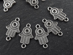 Silver Hamsa Charms, Hand Charms, Hamsa Connectors, Small Hamsa, Hamsa Hand, Hamsa, Boho, Hand of Fatima Charm, Antique Silver, 5PC