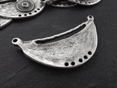 Silver Necklace Pendant, Tribal Pendant, Curve Pendant, Collar Pendant, Necklace Connector, Focal Pendant, Matte Antique Silver Plated, 1PC