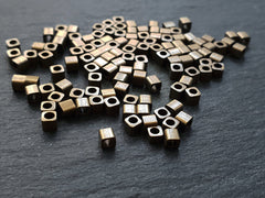 Bronze Cube Beads, 3mm Cube Beads, Tiny Cube Beads, Small Cube Beads, Mini Cube Beads, Small Cube Beads, Antique Bronze Plated Brass - 30pcs