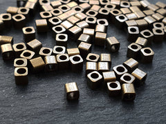 Bronze Cube Beads, 3mm Cube Beads, Tiny Cube Beads, Small Cube Beads, Mini Cube Beads, Small Cube Beads, Antique Bronze Plated Brass - 30pcs