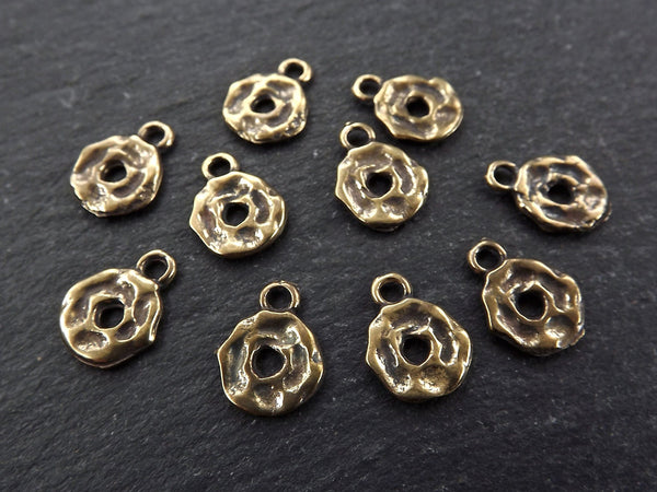 Round Bronze Hammered Charms, Mini Loop Charms, Bronze Coin Charms, Disc Charms, Bracelet Charms, Hammered, Antique Bronze Plated, 10pc